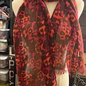 Vibrant Leopard Print Scarf in Brown, Orange, and Pink